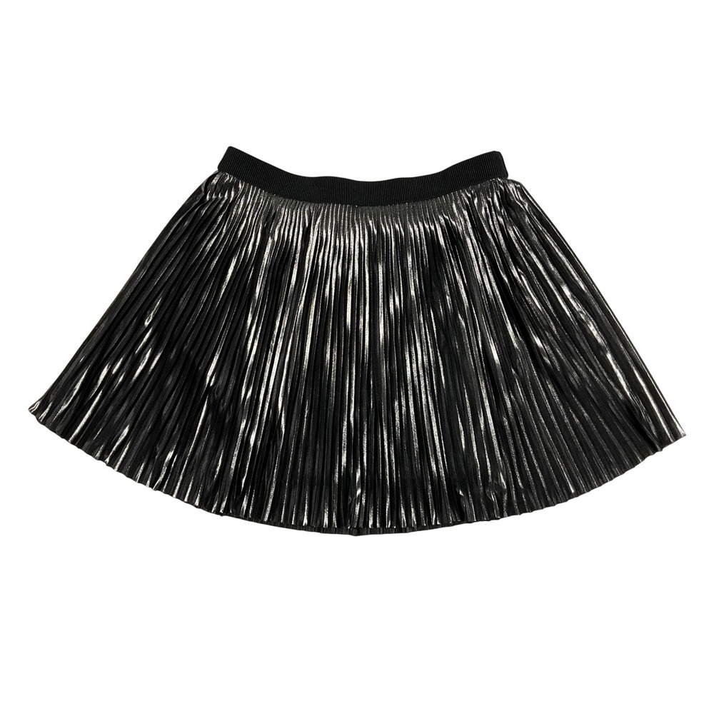Express Metallic Silver Pleated Black Mini Skirt Shimmer‎ Womens Size Medium